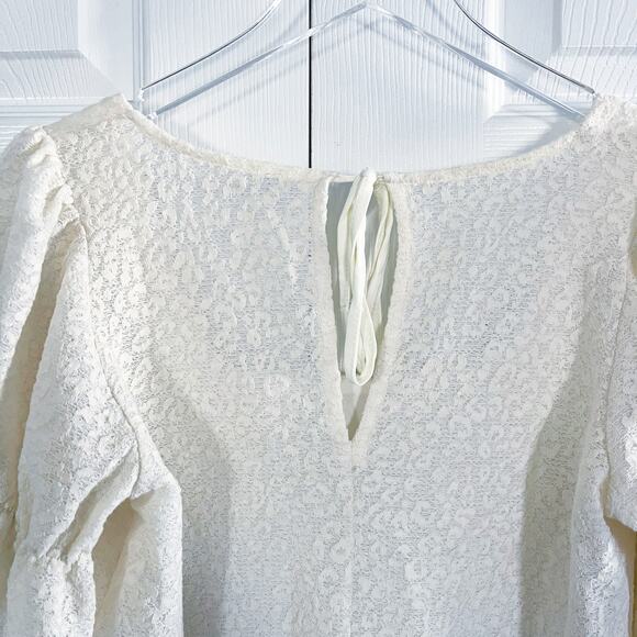 MNG Ivory Textured Puff Sleeve Crop Top - Picture 5 of 5